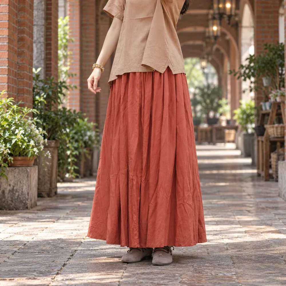Camellia Gathered Maxi Skirt — Worn in context