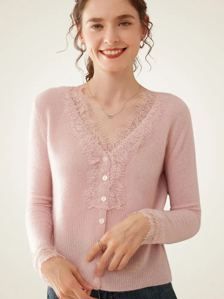 Brooke Lace Cardigan — Pink