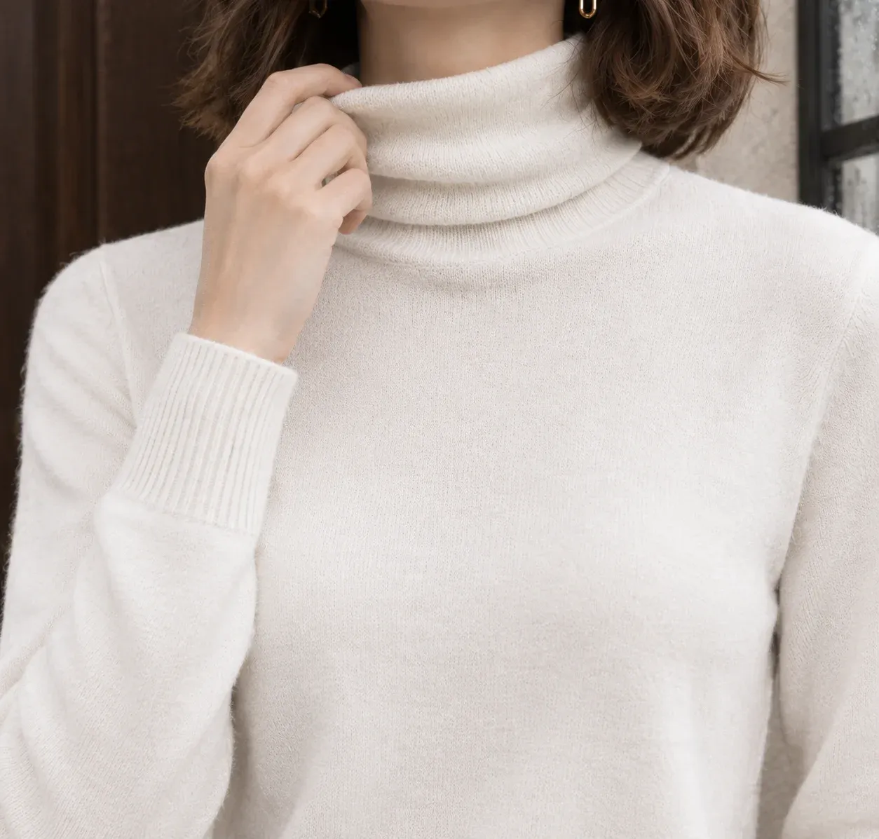 Arwen Turtleneck Sweater — White construction detail