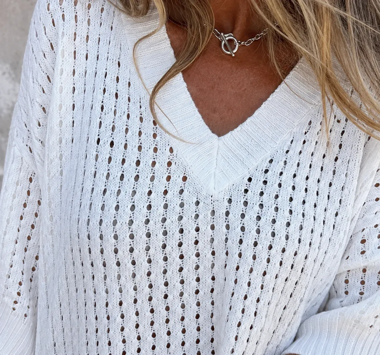 Giulia Openwork Top — White construction detail