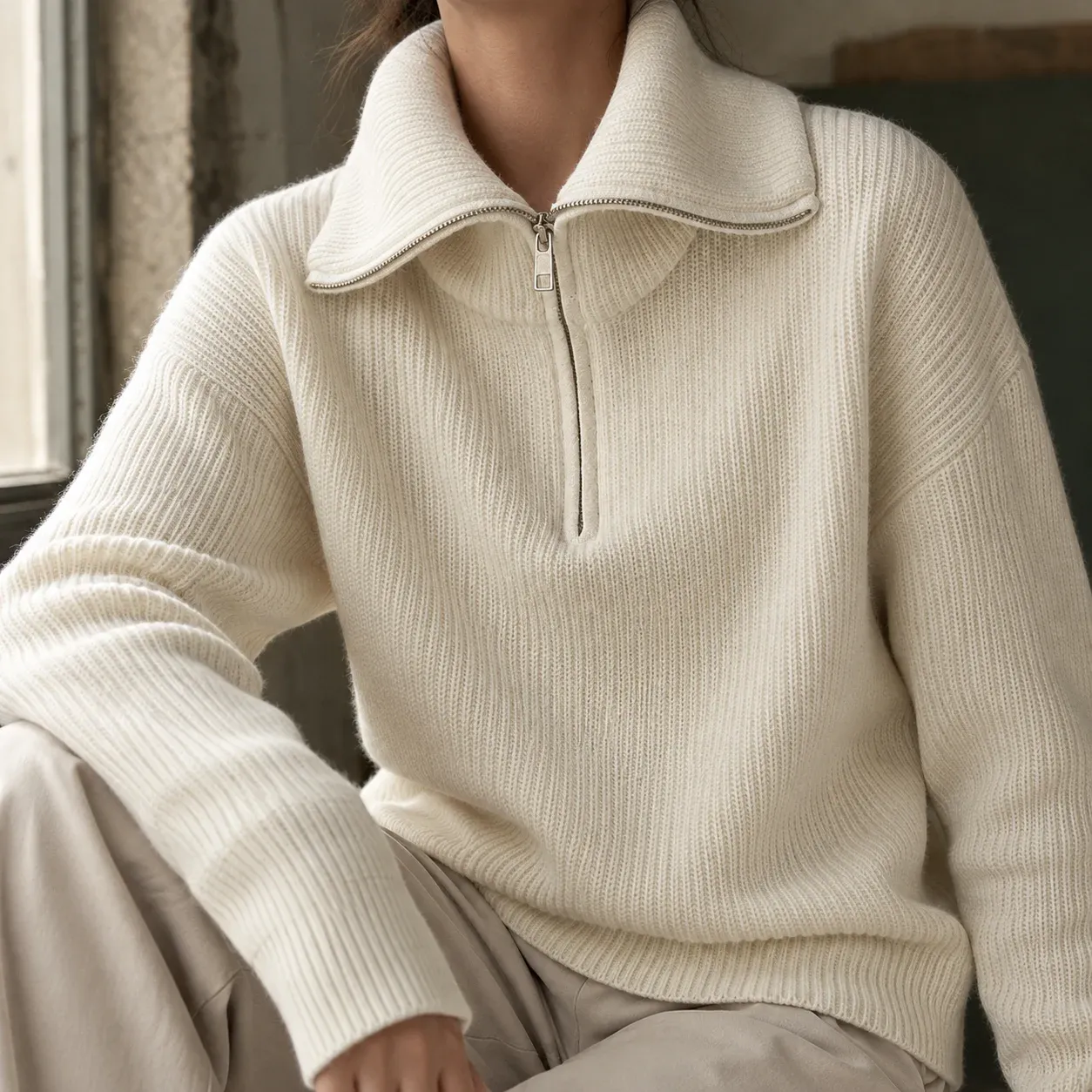 Xaviera Zip Sweater — Off White source construction detail