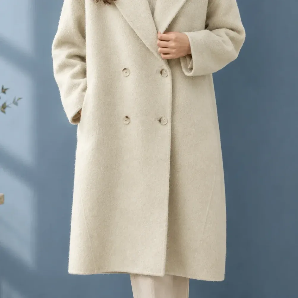 Margot Cocoon Coat — Creamy-white lower garment detail