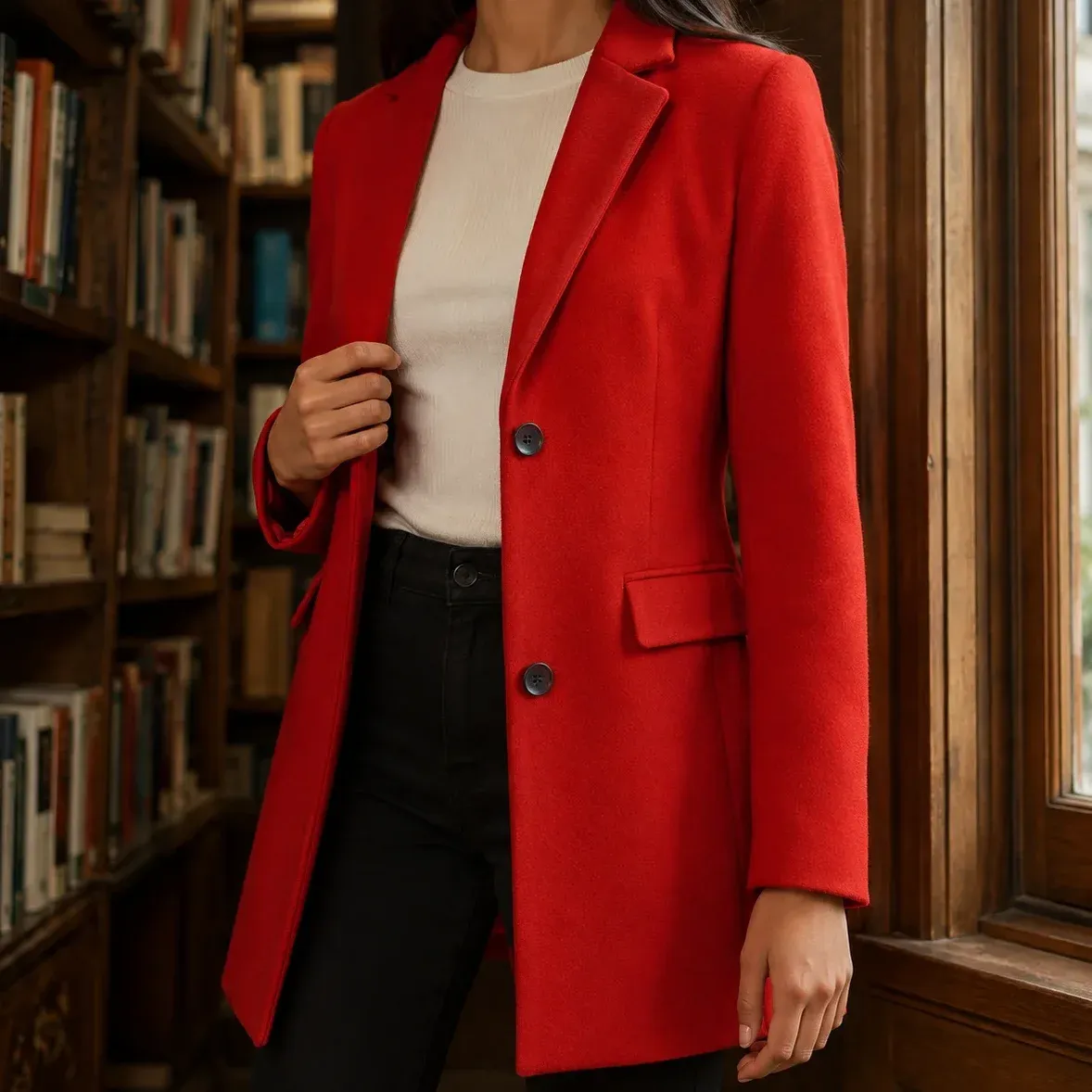 Alessia Lapel Jacket — Red cropped fit view