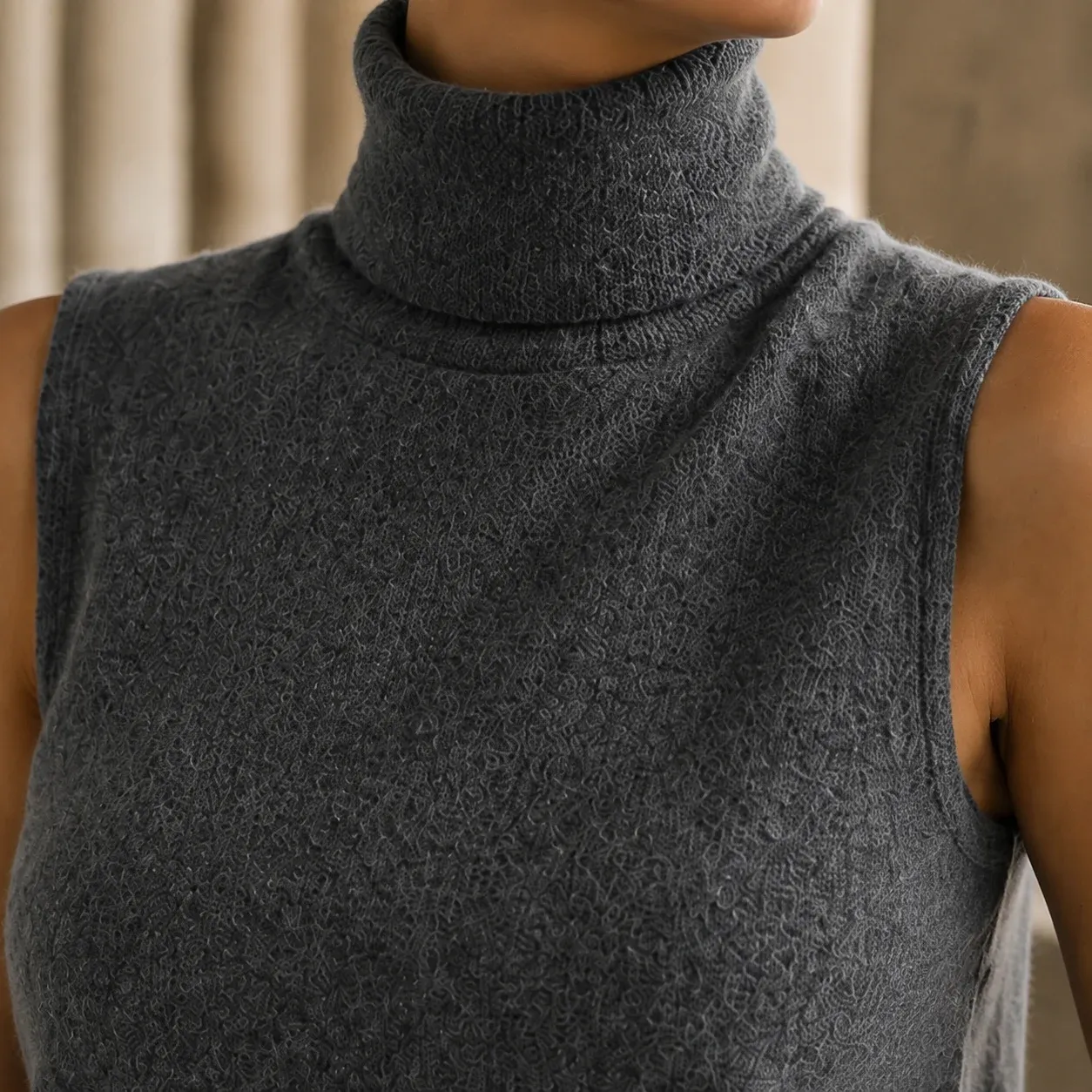 Sabine Knit Vest — Dark Gray construction detail