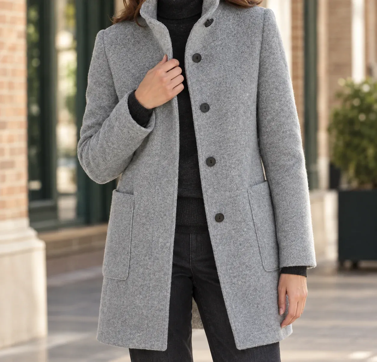 Ashley Stand Coat — Light Gray worn view