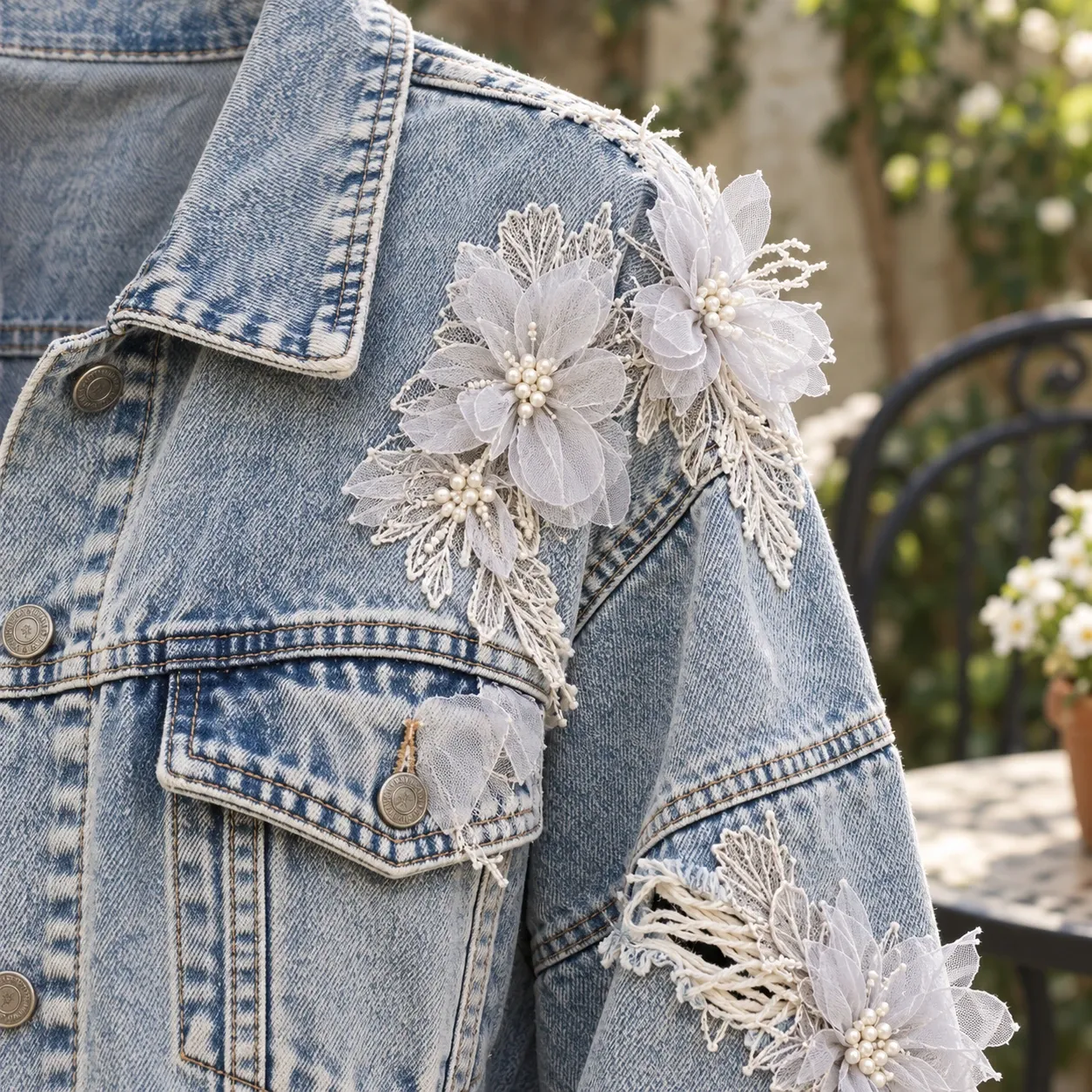 Rosalie Floral Denim Jacket — detail view