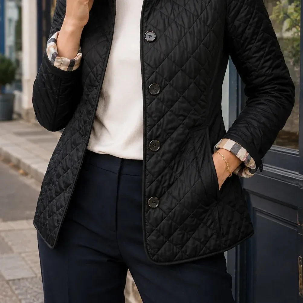 Matilda Quilted Jacket — Black lower garment detail