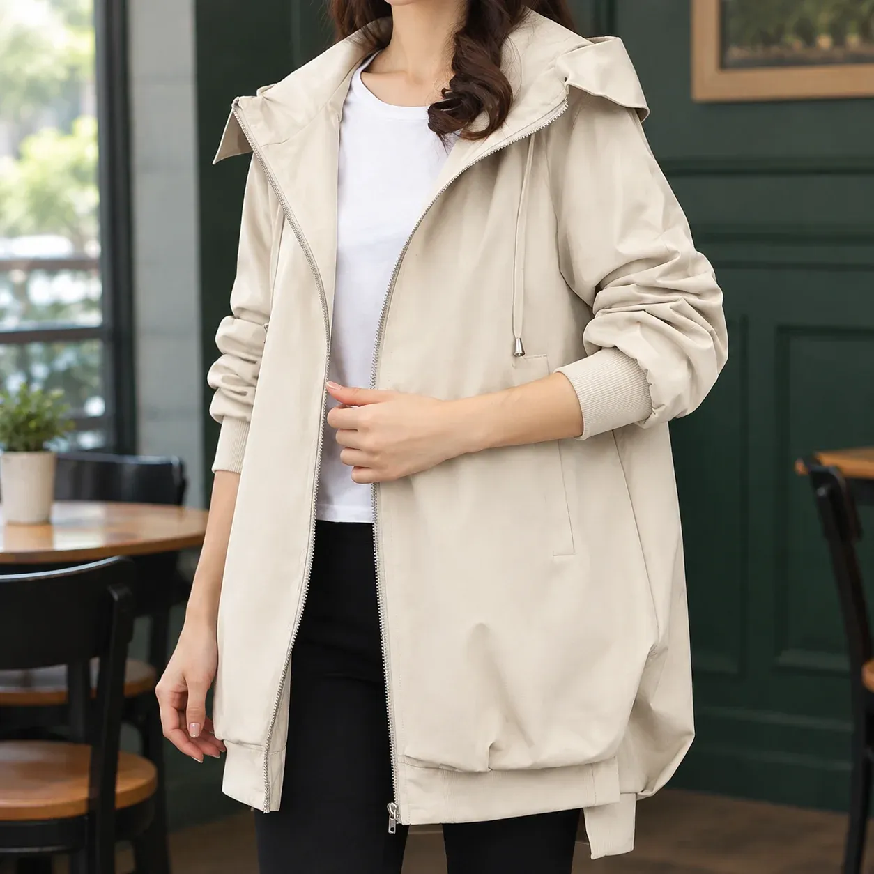 Aiglon Hooded Jacket — Off White worn view