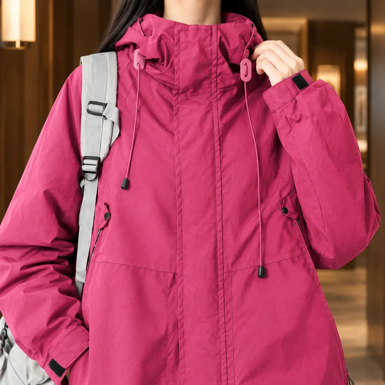 Ariane Hooded Jacket — Pink construction detail