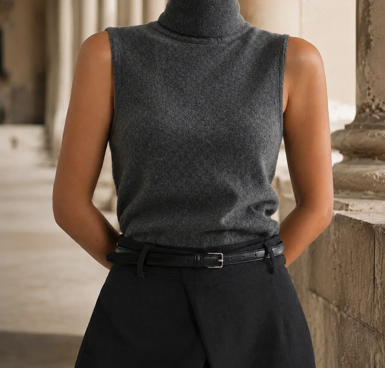 Sabine Knit Vest — Dark Gray worn view