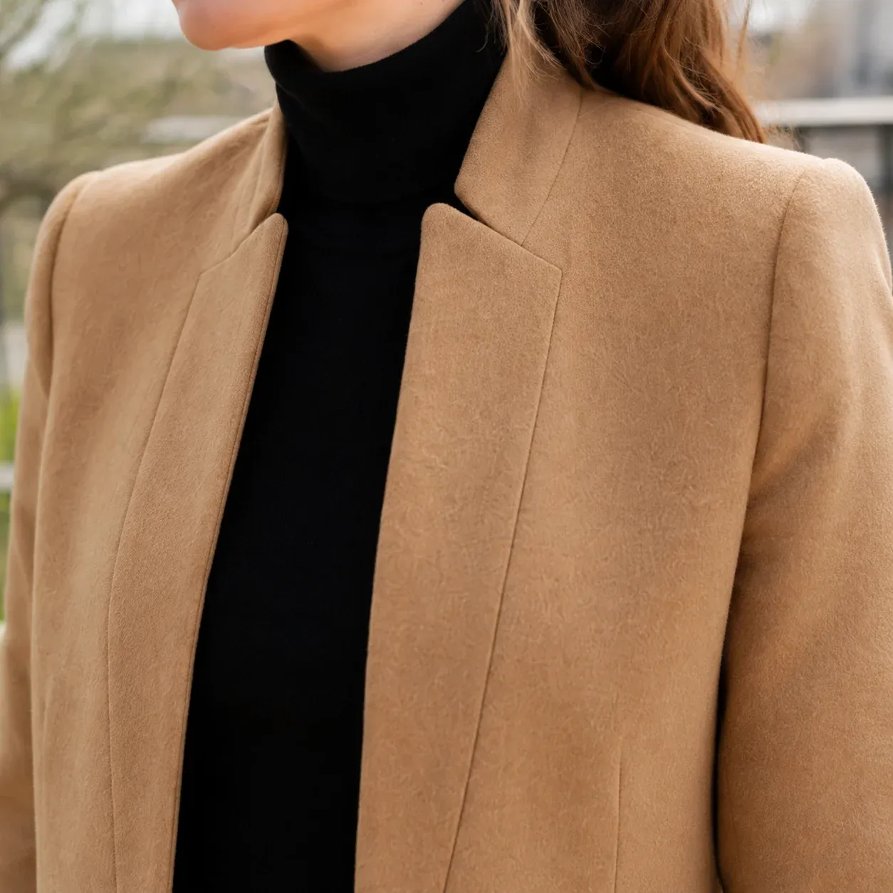 Seraphina Stand Coat — Beige construction detail