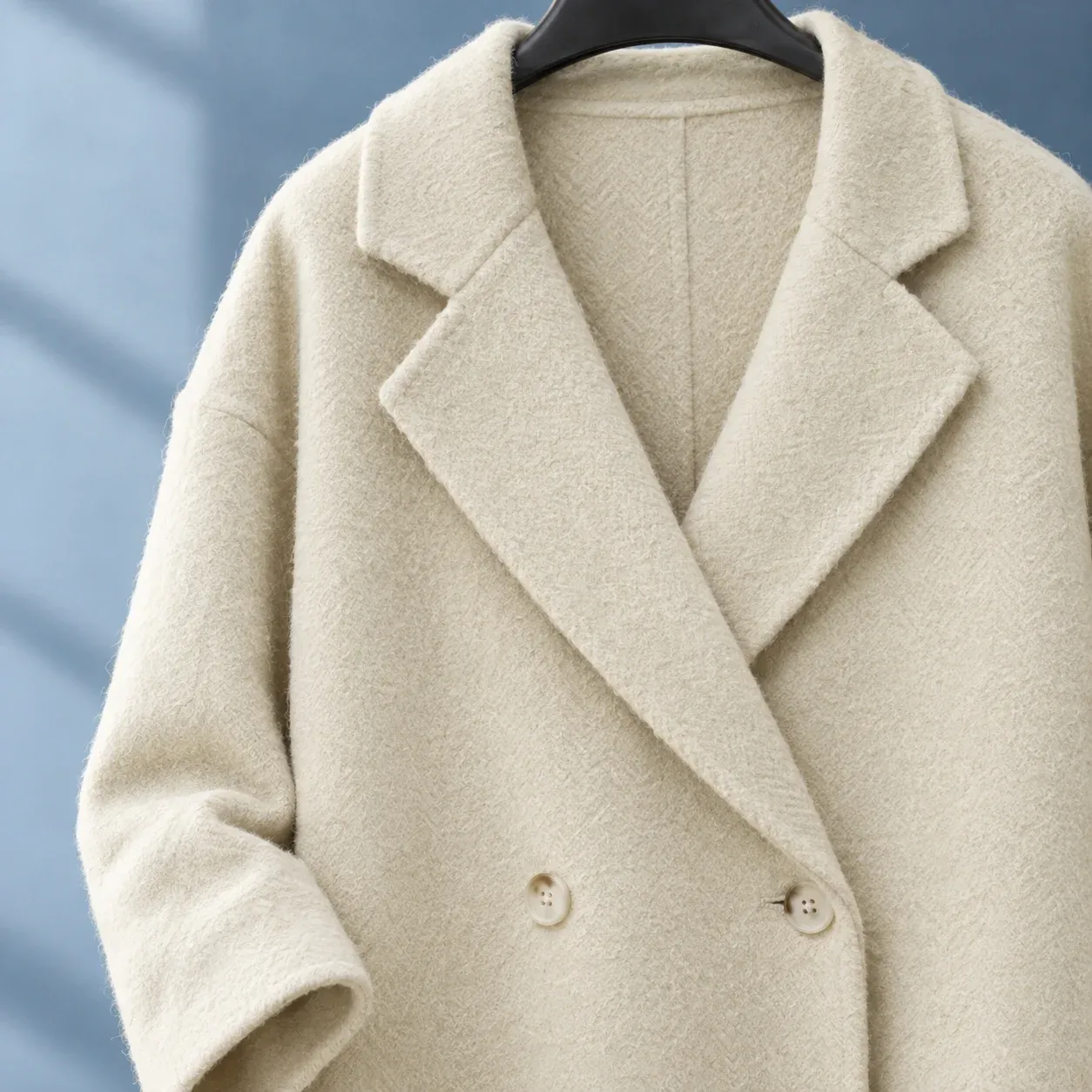 Margot Cocoon Coat — Creamy-white construction detail