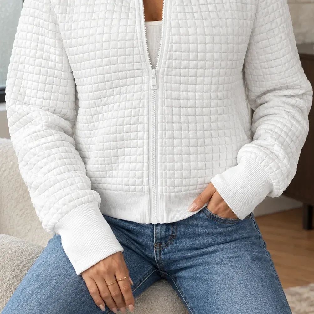 Isabelle Grid Jacket — White garment detail
