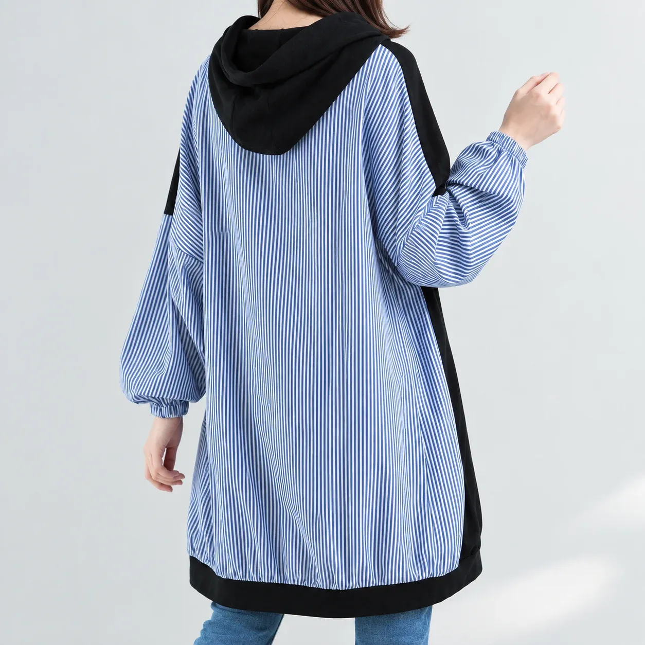 Nell Striped Hooded Tunic, source-supported side or rear worn fit