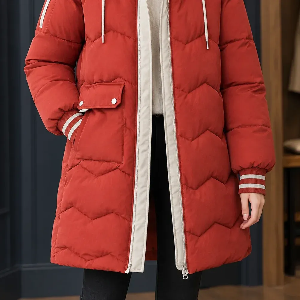 Mariella Hooded Coat — Red garment detail