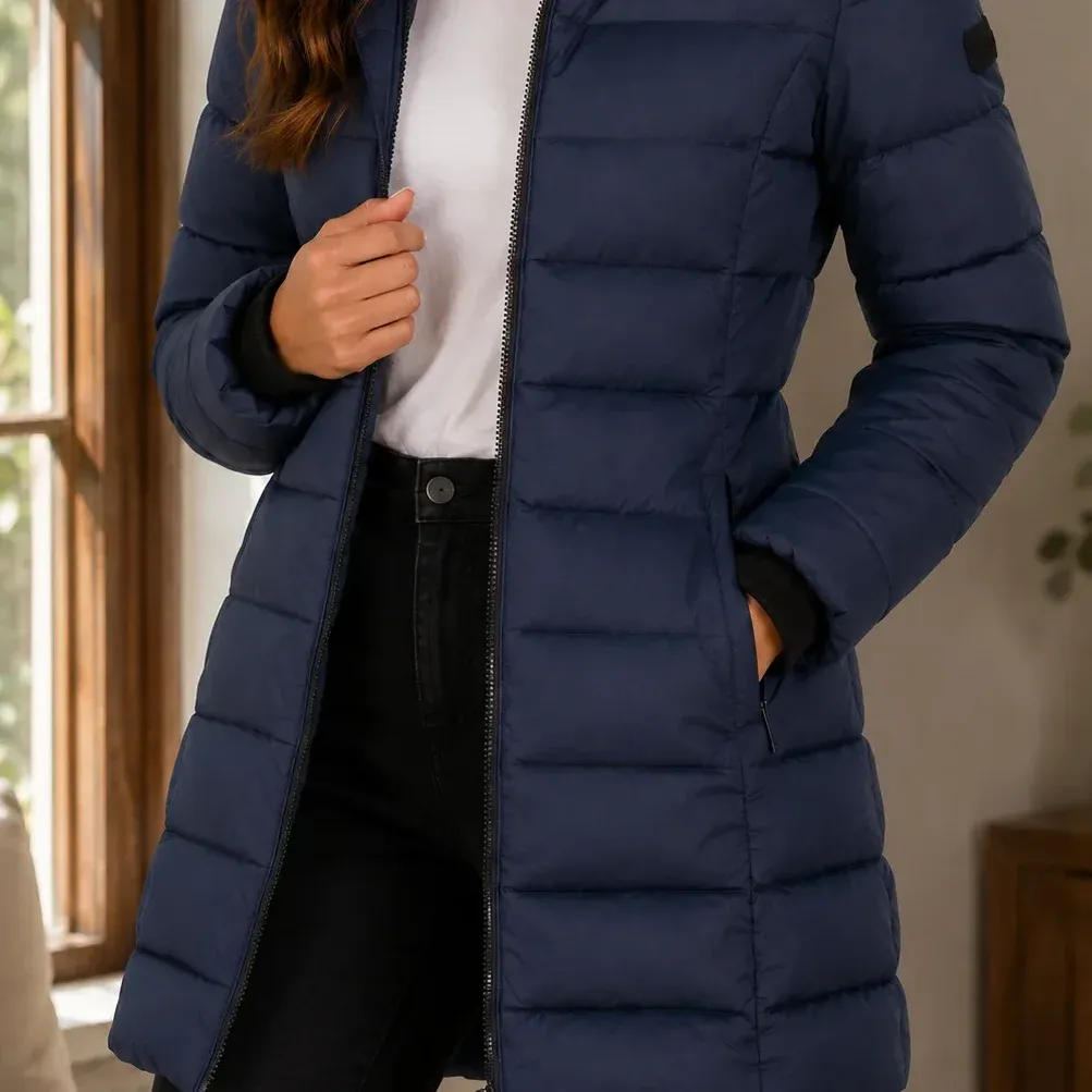 Dahlia Quilted Jacket — Navy lower garment detail