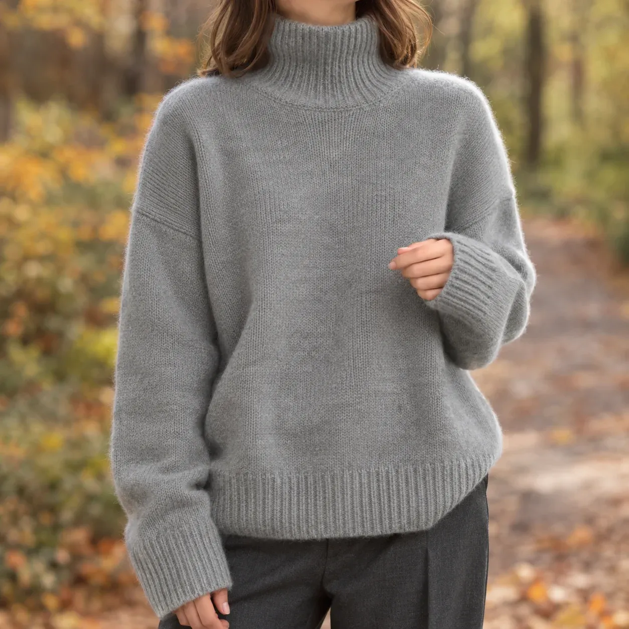 Brooke High-Neck Sweater — Gray worn view