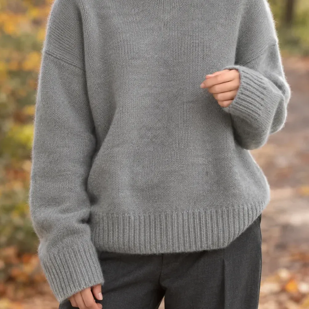 Brooke High-Neck Sweater — Gray lower garment detail