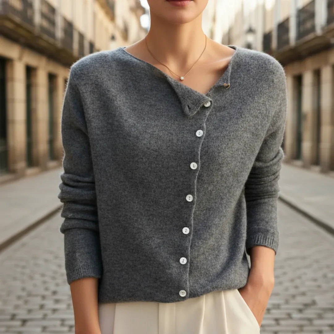 Cora Side-Button Cardigan — Gray