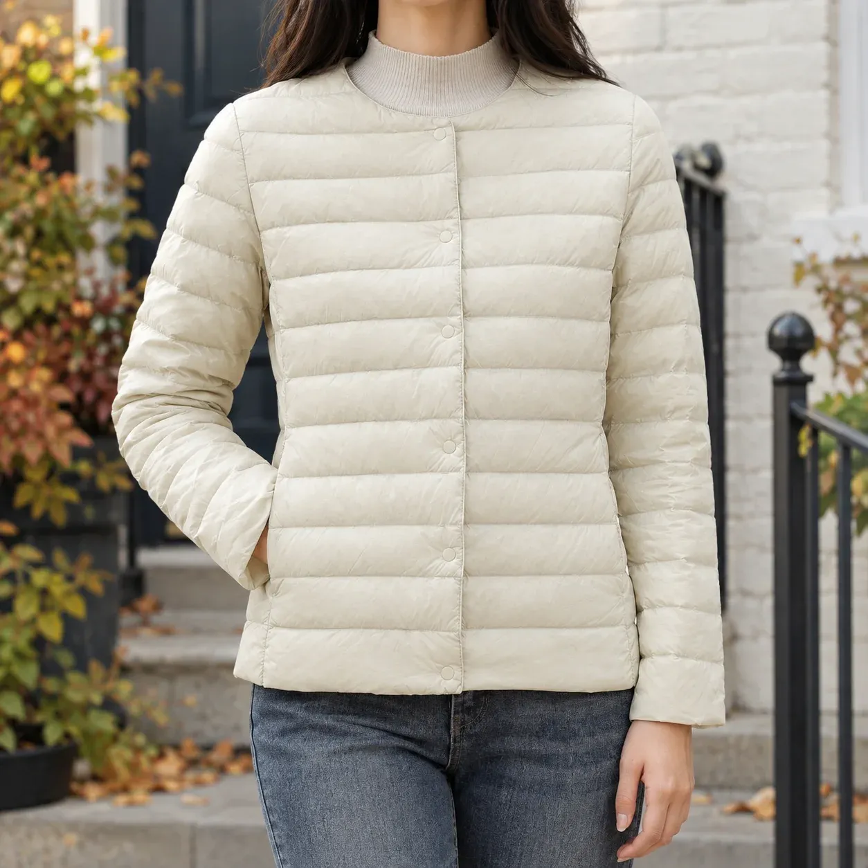 Benedetta Quilted Jacket — Off White worn view