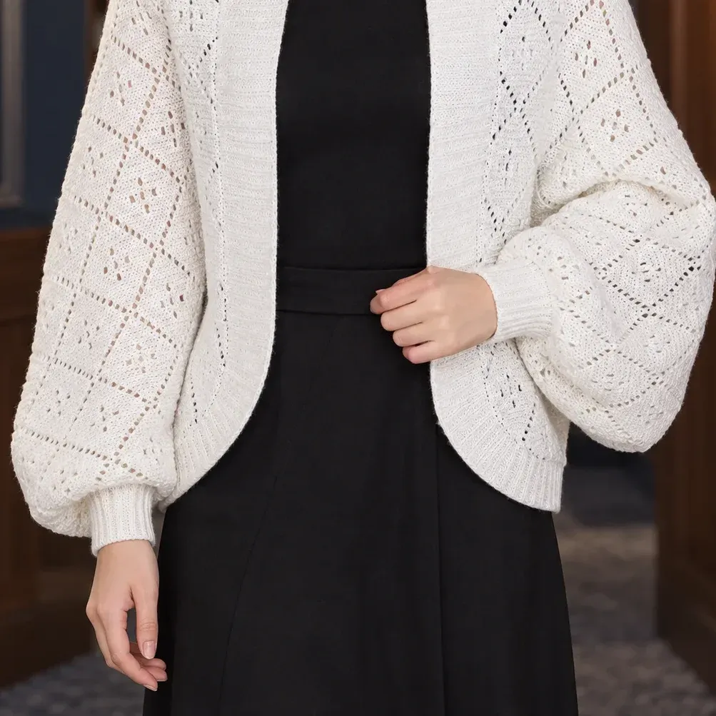 Ancelin Openwork Cardigan — White alternate view