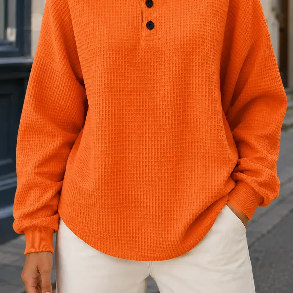 Annabel Waffle Henley — Orange alternate view