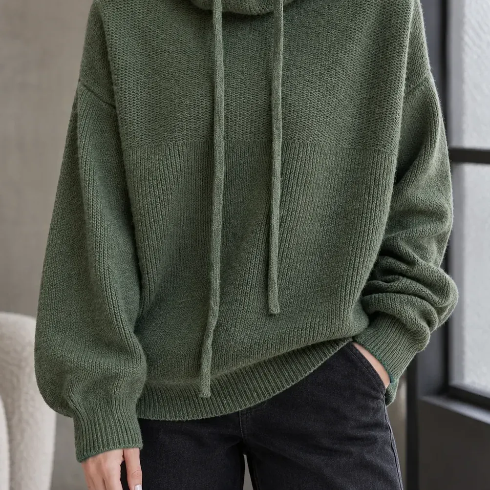 Delia Drawcord Sweater — Pine Green lower garment detail