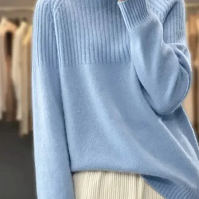 Aria Yoke Turtleneck — Blue lower garment detail