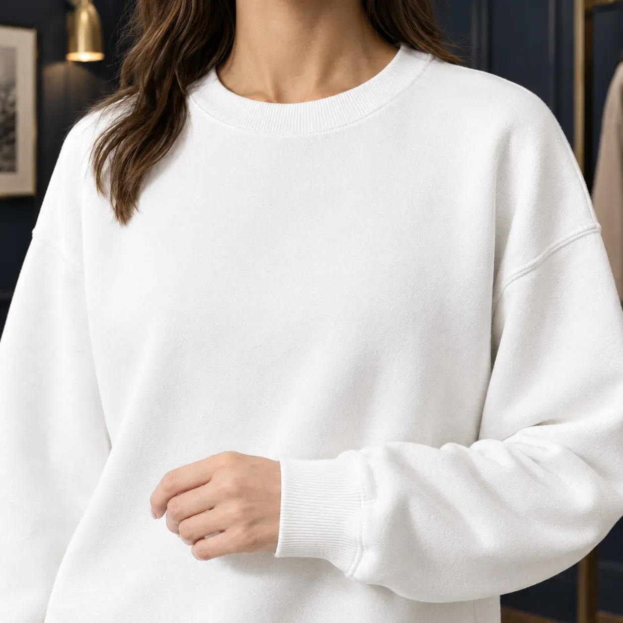 Candela Crewneck Pullover — White construction detail