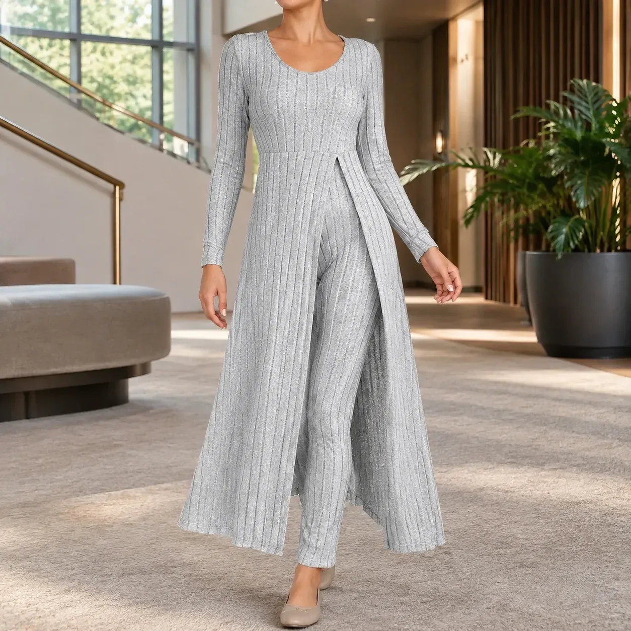 Salome Ribbed Set — Gray worn view