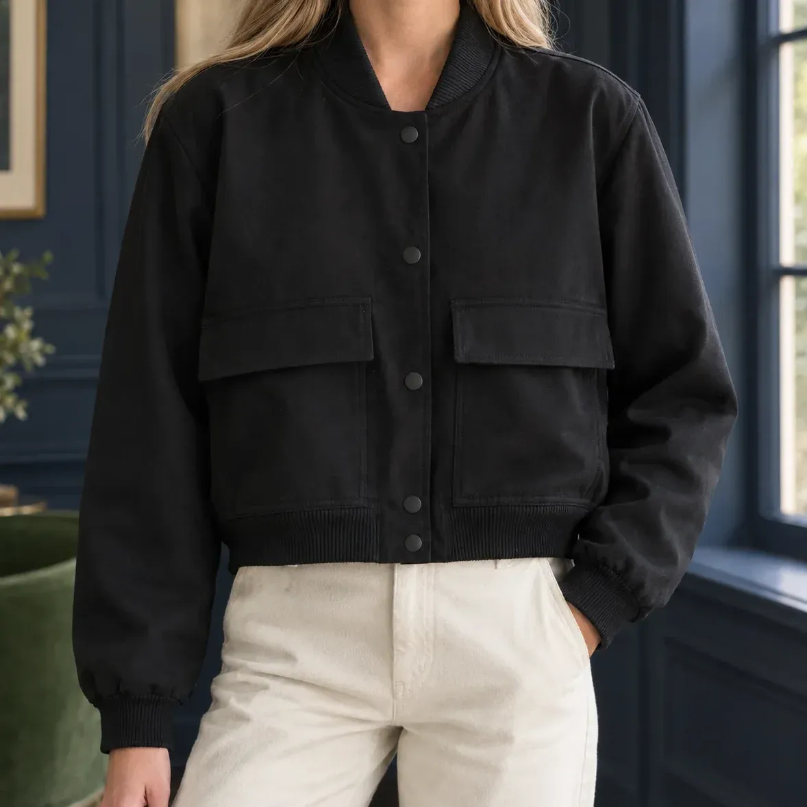 Katrina Pocket Jacket — Black cropped fit view