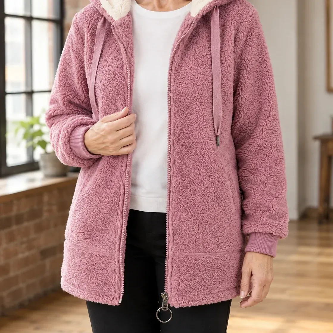 Calla Plush Hoodie — Pink cropped fit view