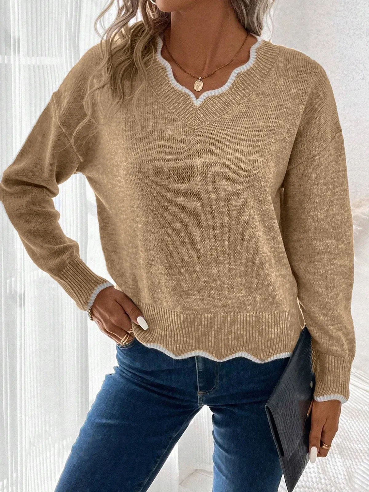Mila Notch Sweater — Khaki