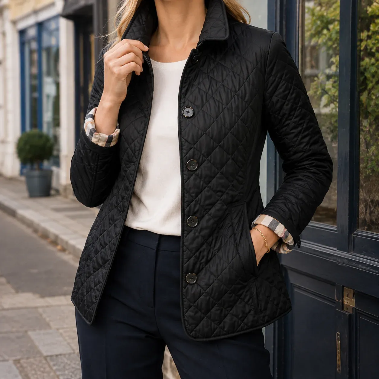 Matilda Quilted Jacket — Black worn view
