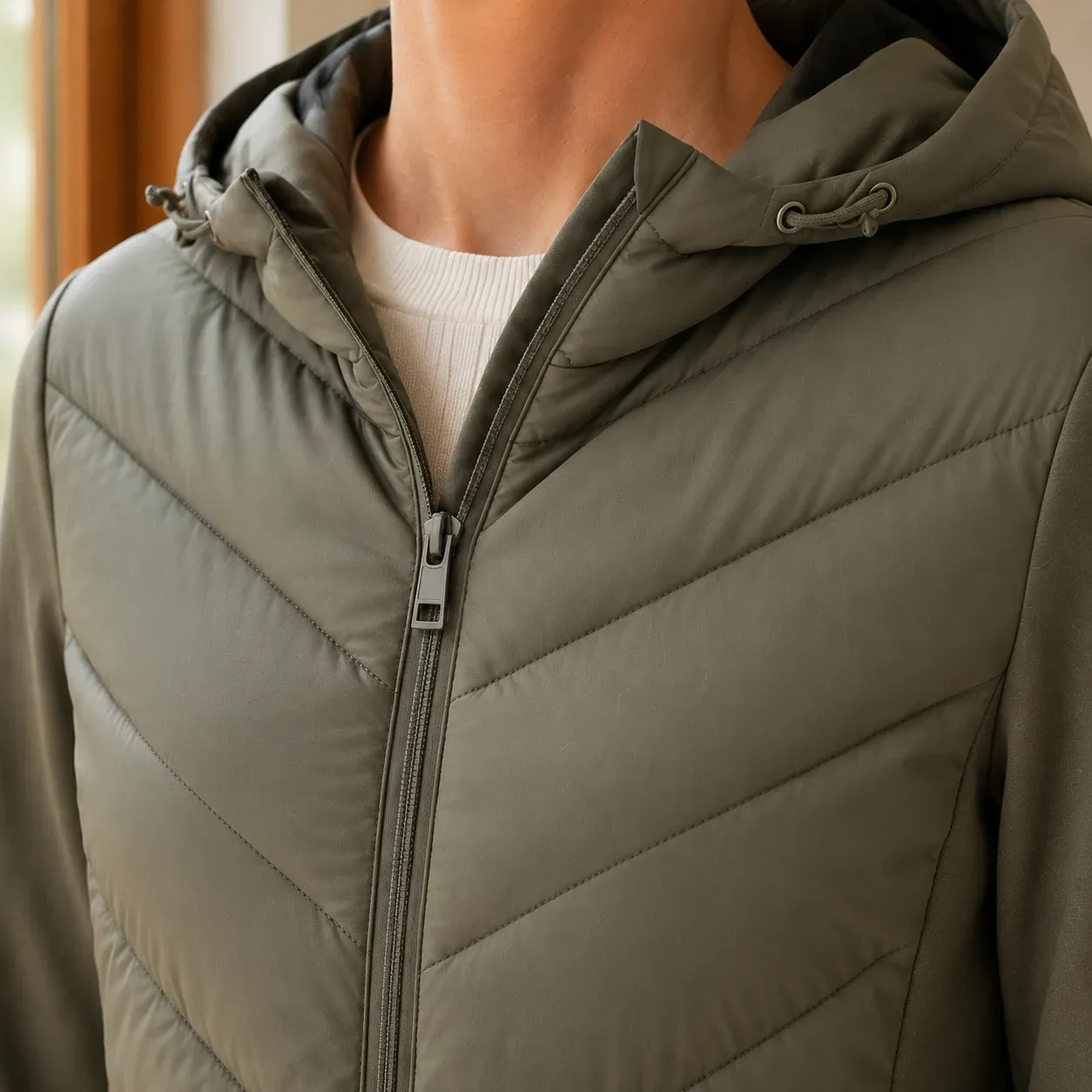 Edith Chevron Jacket — Army Green construction detail