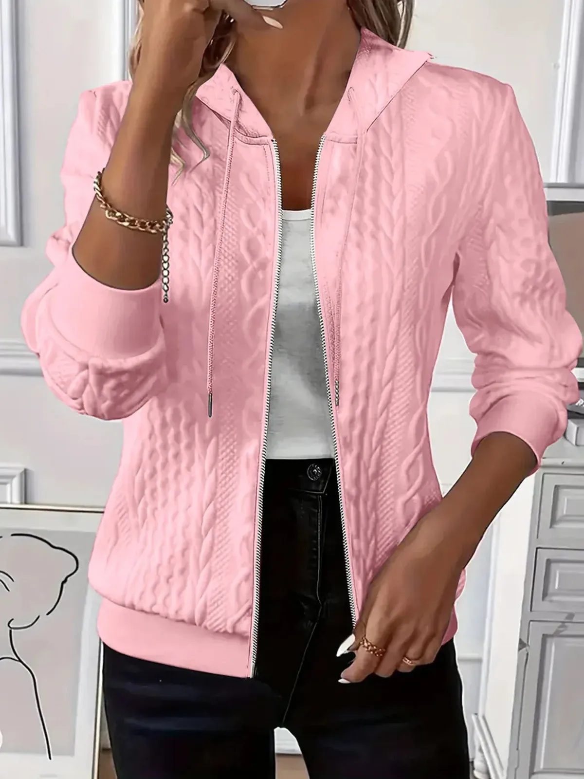 Pippa Cable Hoodie — Pink