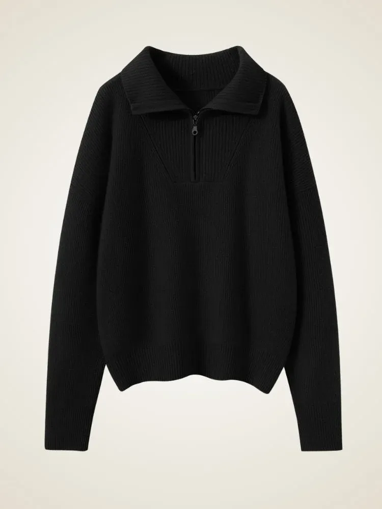 Isavelle Zip-Neck Sweater — Black