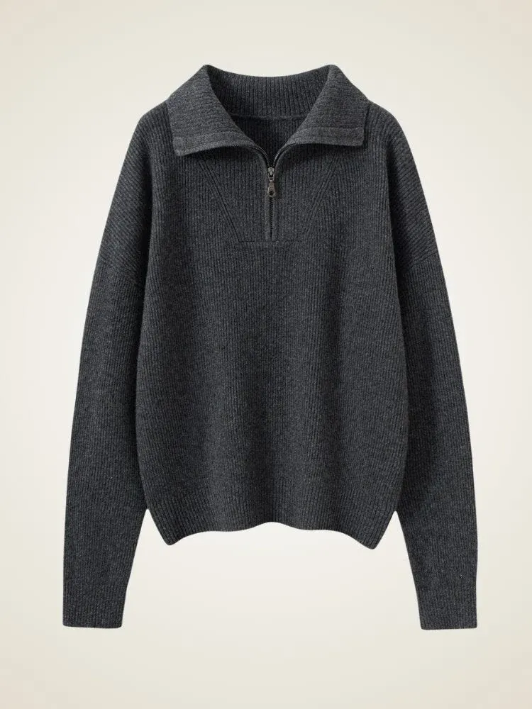 Isavelle Zip-Neck Sweater — Dark Gray