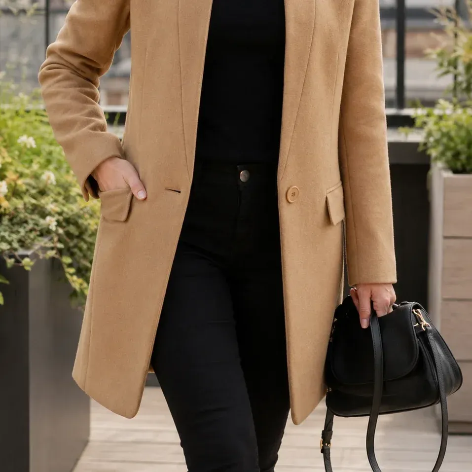Seraphina Stand Coat — Beige garment detail