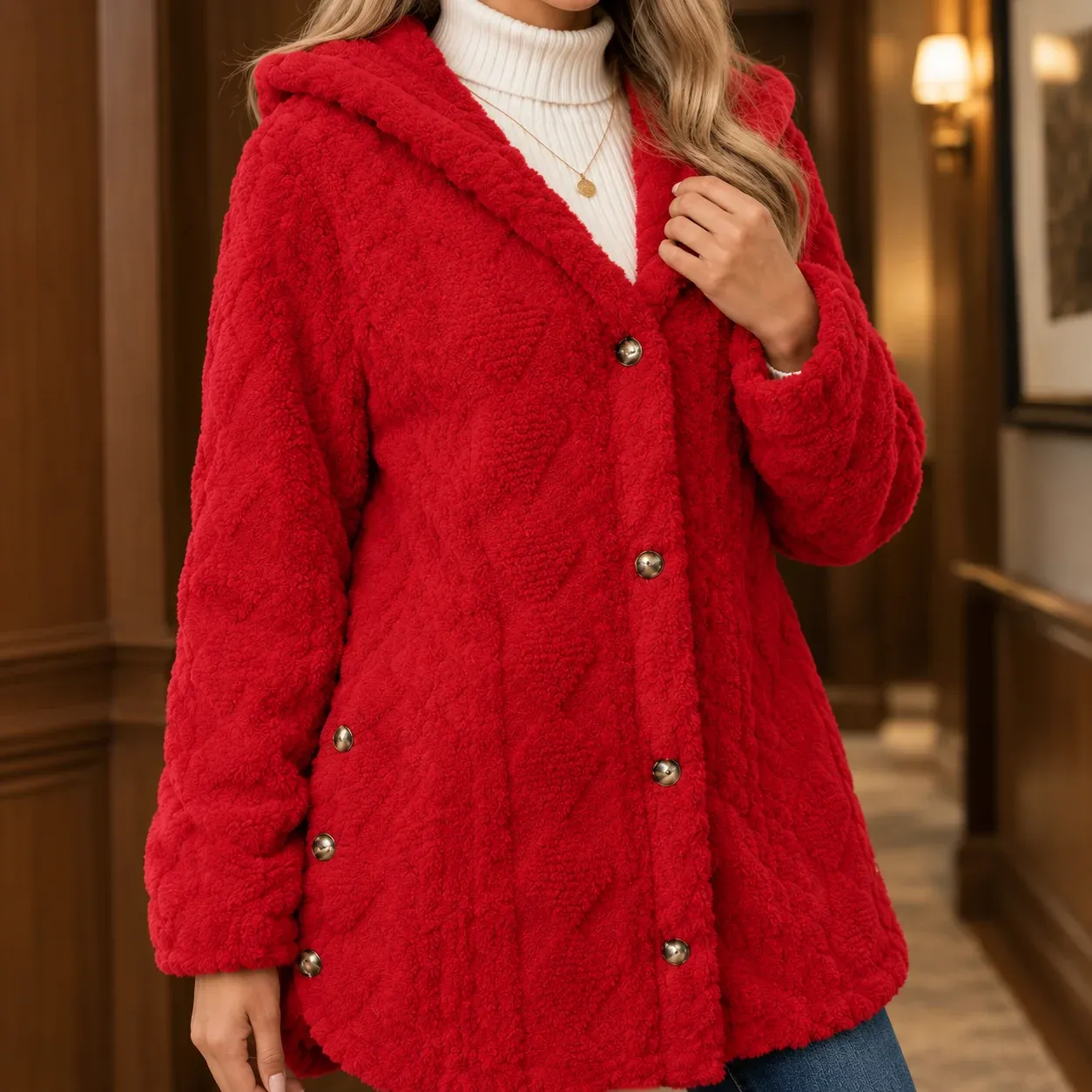 Livia Textured Jacket — Red construction detail
