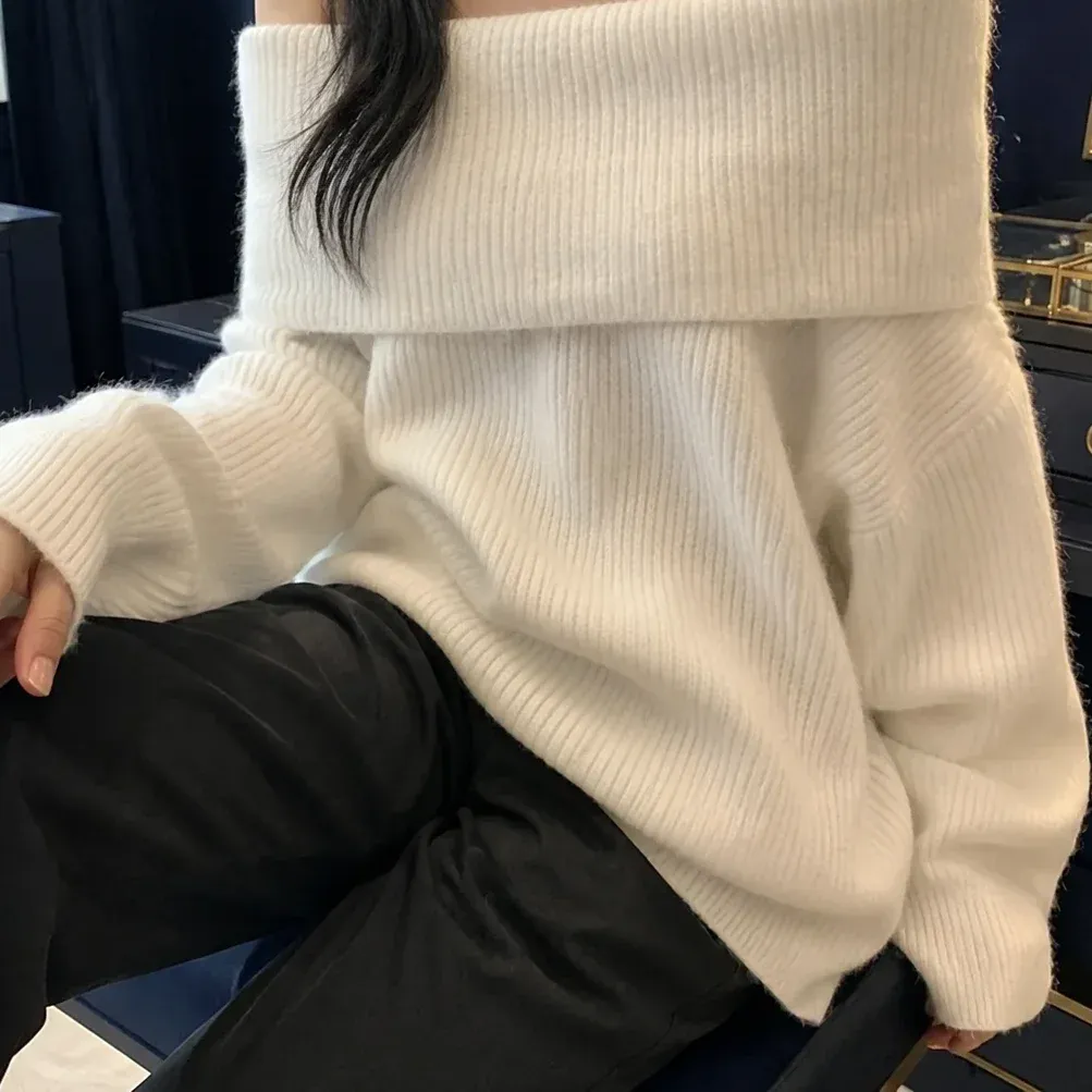 Aubrey Bardot Sweater — White lower garment detail