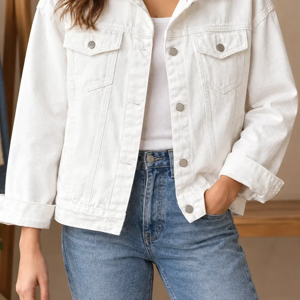 Caitlin Button Jacket — White lower garment detail