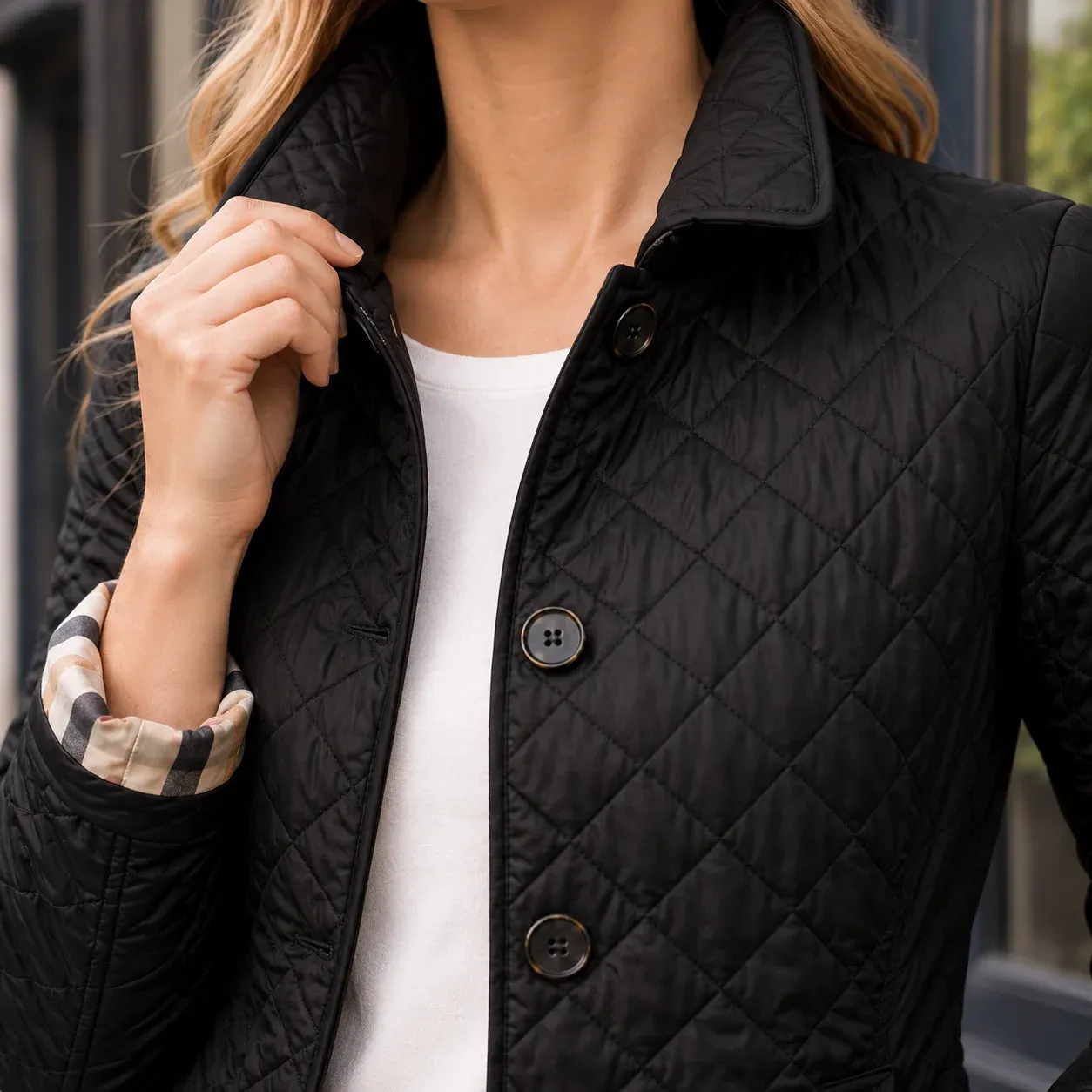 Matilda Quilted Jacket — Black construction detail