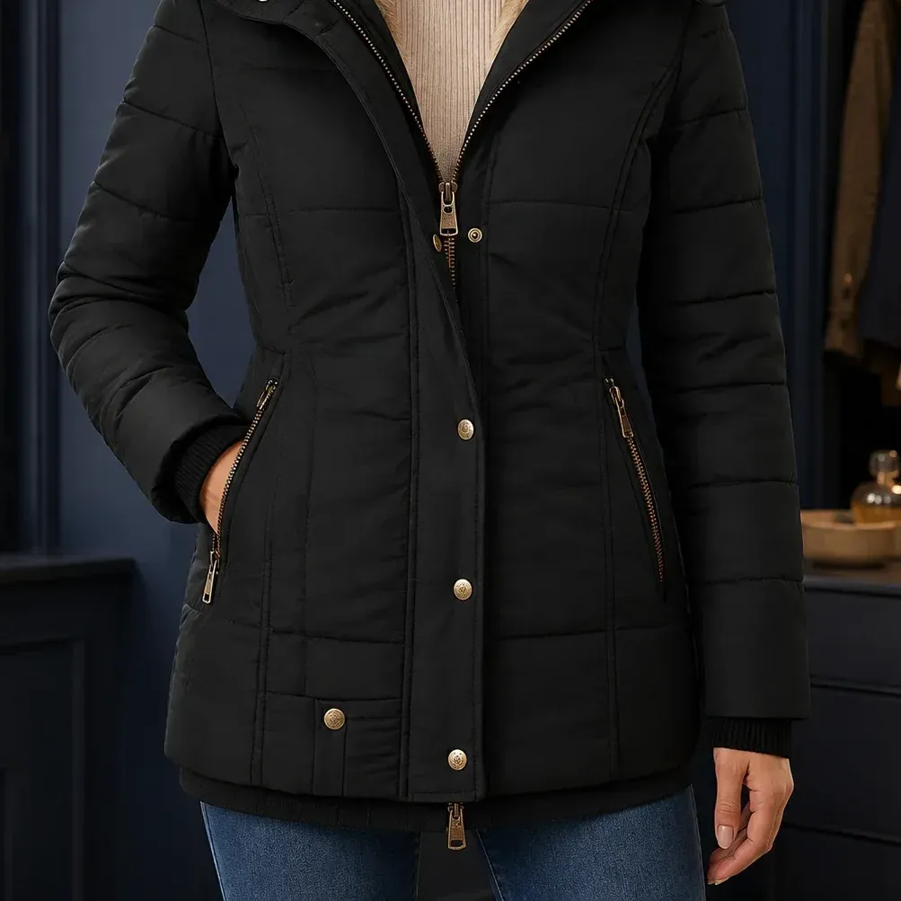Renata Hooded Puffer — Black garment detail