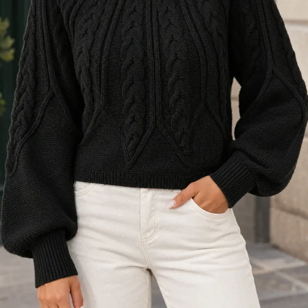 Georgina Cable Sweater — Black lower garment detail