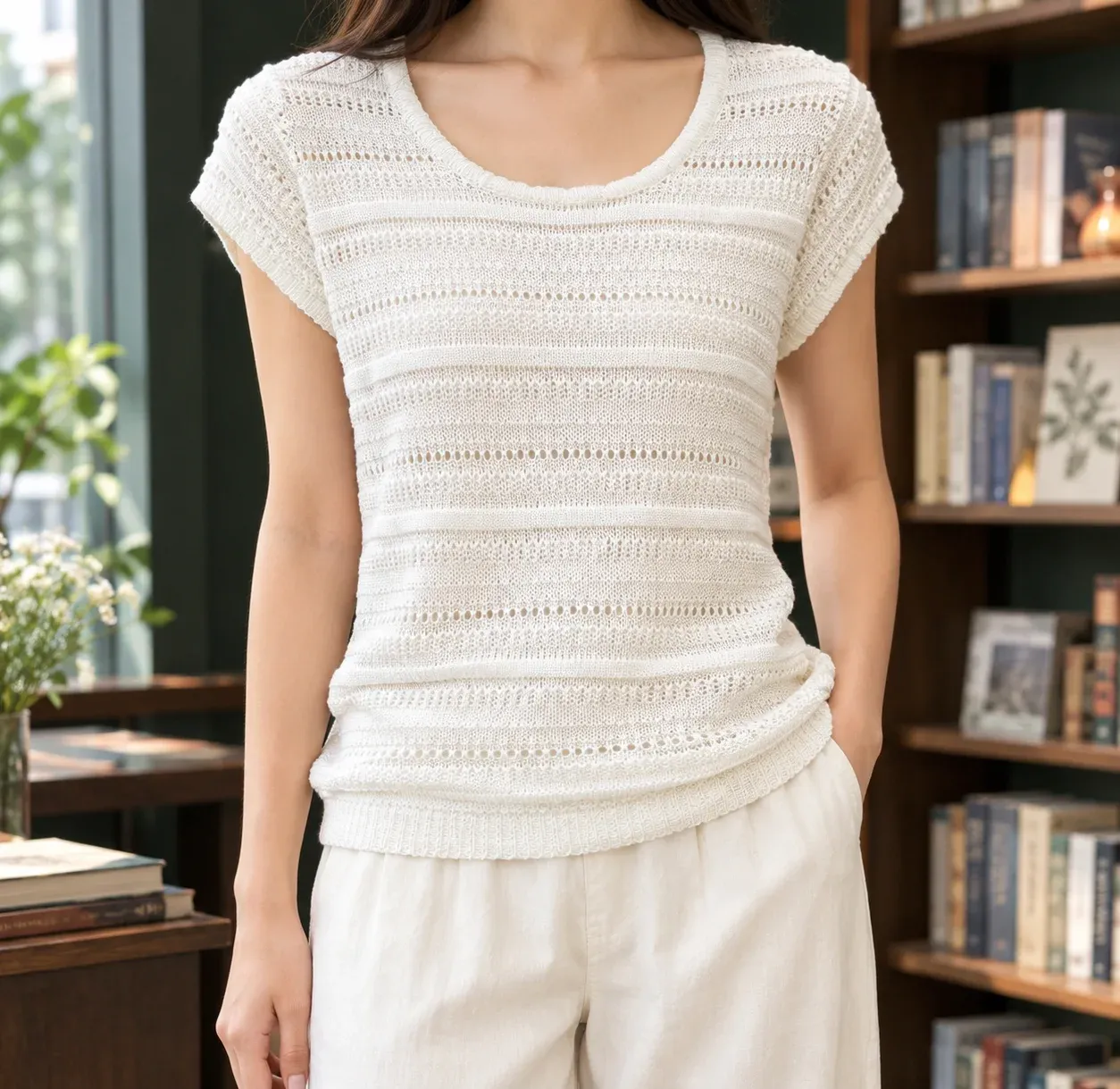 Selena Pointelle Top — photograph 1
