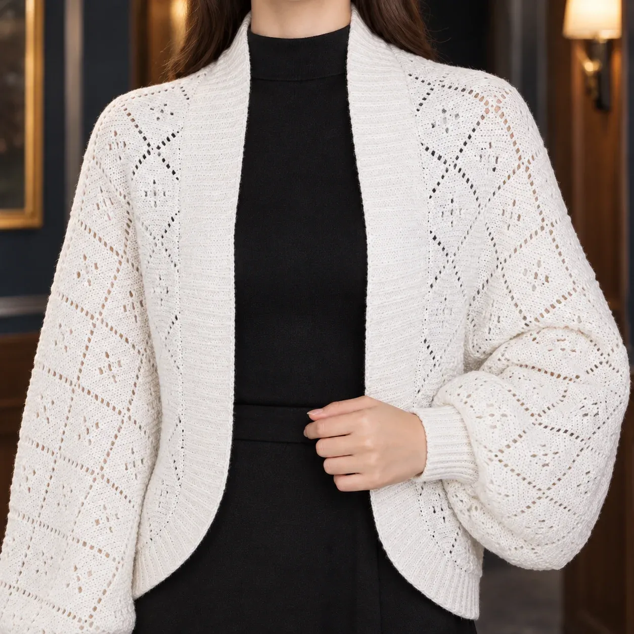 Ancelin Openwork Cardigan — White construction detail