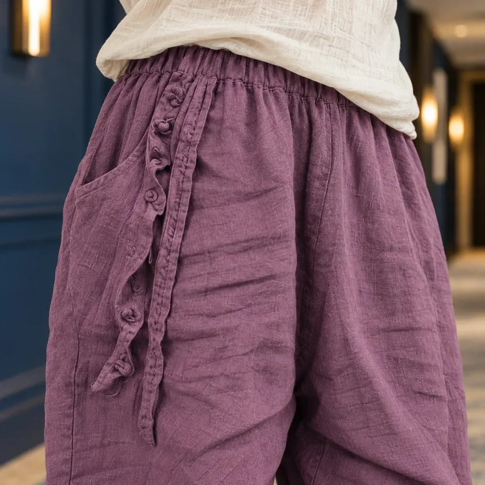 Maribel Linen Harem Pants — detail view