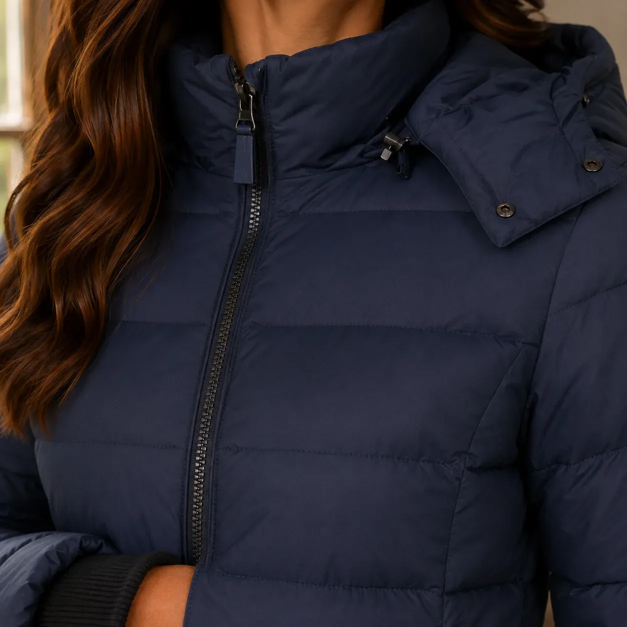 Dahlia Quilted Jacket — Navy construction detail