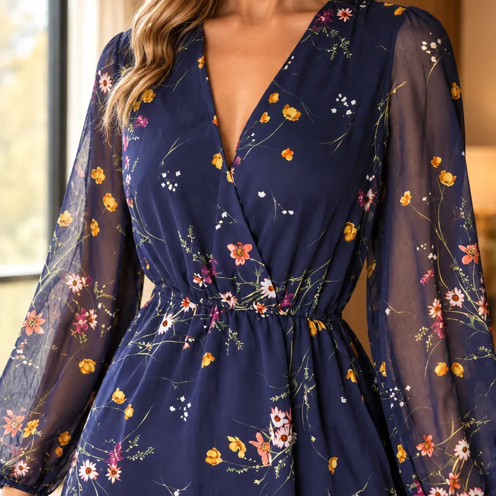 Elara Floral Chiffon Dress — detail view